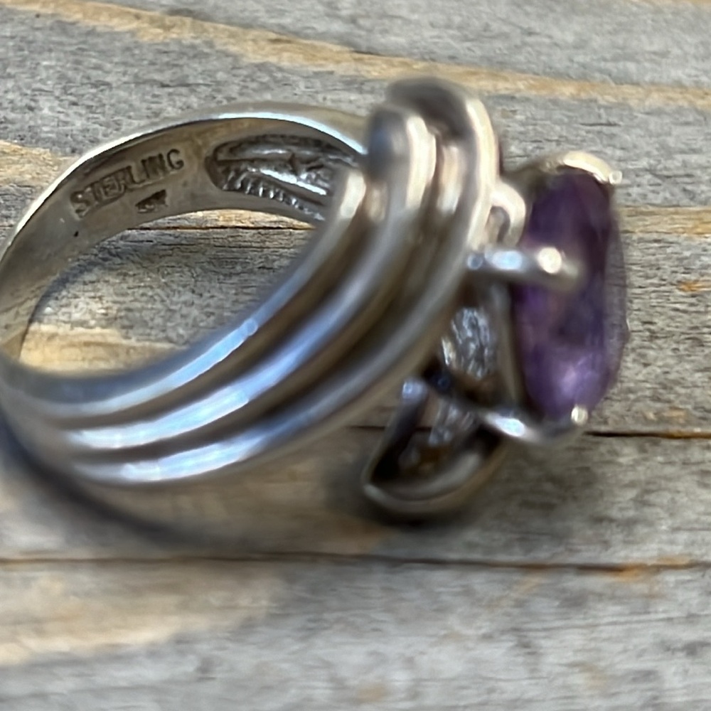 Amethyst Solitaire Sterling Silver Ring Size 6.5 - image 5
